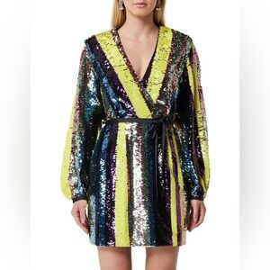 💫 100% AUTHENTIC ELLIATT WRAP STRIPE SEQUIN DRESS SIZE M ✨